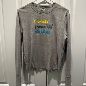 Old Navy Vintage Tee “I wish i was skiing” Long Sleeve T-shirt Top XL